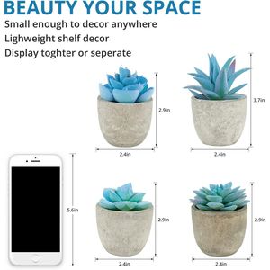Ensemble de 4 succulentes artificielles en pot bleues pour la maison, le bureau, petites plantes décoratives d'intérieur pour les étagères, les tables - Succulentes artificielles - Product Image 5