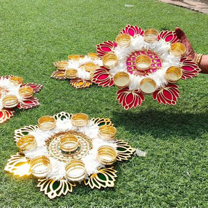 Indian Colorful Lotus Rangoli Set with Metal Candle Holder Festive Home Decor Wedding Gifts Housewarming Favors <b>Table</b> Decoration - Product Image 5