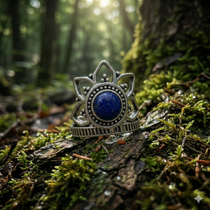 Bague Couronne Bleu Roi Lapis Lazuli Faite à la Main, Bijou Lotus pour Femme, Plaqué Or/Argent, Style Bohème, Cadeau Anniversaire Mariage - Product Image 4