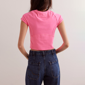 Premium Quality Contour Women's Short Sleeve Tee Exposed Seams Slim Fitted Women Cropped T-Shirt Summer Clothing Women T-Shirt - Product Image 5