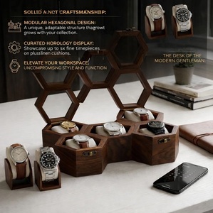 Organizador de Relojes y Joyas de Madera para Hombre, Estuche de Lujo con 5 Ranuras para Relojes, Madera de Palisandro Oscuro y Cristal - Product Image 1