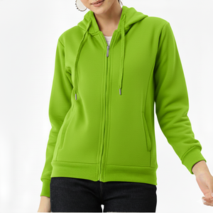 Sudadera con Capucha y Cremallera para Mujer, Color Amarillo con Bloques de Color, Manga Larga, Informal, para Otoño, con Bolsillos, Transpirable, de Algodón Tejido - Product Image 6