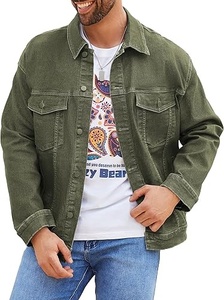 Men's Olive Green <b>Canvas</b> Shirt <b>Jacket</b> Turn-down Collar Casual Style Single Breasted Button Front Regular Fit Spring Wear - Product Image 4