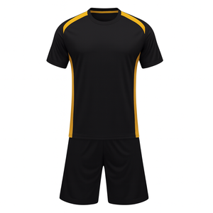 Ensemble de maillot de football à manches courtes pour hommes, noir et or, col rond, en polyester anti-humidité, vêtements de sport pour toutes les saisons - Product Image 1