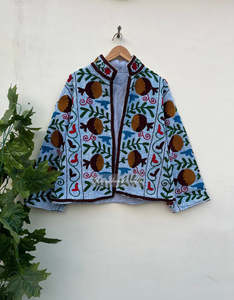 Women's Suzani Embroidered Quilted Jacket For All Season Wear Indian Women's <b>Coat</b> Handmade Ethnic Fashion Outerwear - Product Image 1