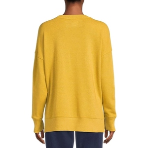 Sudadera de punto amarilla lisa de cuello redondo extragrande para mujer, manga larga, corte regular, algodón transpirable, para otoño - Product Image 3