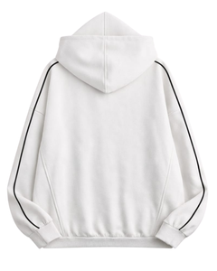 Sweat à capuche blanc pour homme avec manches à rayures contrastées, streetwear décontracté, sweat à capuche en molleton de coton, logo personnalisé, vente en gros - Product Image 6