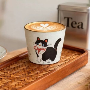 แก้วเซรามิคสำหรับกาแฟและชา ลายการ์ตูนแมวเคลือบสีเคลือบด้วยมือ พร้อมหูจับ - Product Image 4