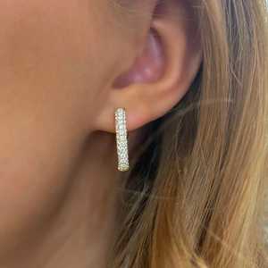 Pendientes de Aro de Diamantes Clásicos para Novia y Uso Diario, Huggies Articulados de 19mm con Engaste Pavé, Corte Redondo, Diamantes Cultivados en Laboratorio, Oro Sólido de 14K y 18K, Venta al por Mayor - Product Image 2