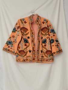 Vintage Floral Embroidered Velvet Short <b>Jacket</b> Stand Collar Winter Men Outerwear Casual Boho Coat 100% Cotton Eco-Friendly - Product Image 1