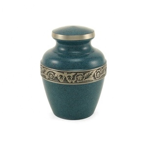 Urne funéraire en métal Oceanic Petal avec motif floral, finition argentée turquoise texturée, vase commémoratif avec couvercle sécurisé - Product Image 2