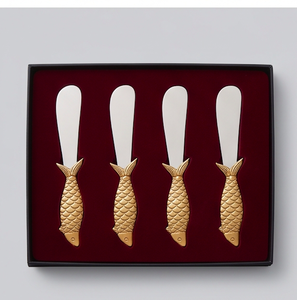 Ensemble de couteaux à fromage en acier inoxydable avec manches en laiton doré à motif de poisson courbé pour couper le fromage sur planche à tartiner en cuisine - Product Image 6