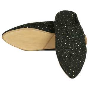 Babouches marocaines pour femmes, en cuir noir avec doublure en cuir véritable et semelle intermédiaire et extérieure en caoutchouc - Product Image 4