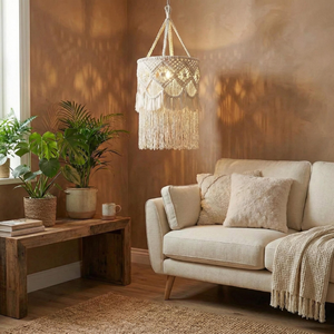 Lámpara de Macramé Bohemia al por Mayor, Redonda, Colgante, con Borlas, Decoración para Interiores del Hogar, Estilo Sala de Estar, OEM/ODM - Product Image 1