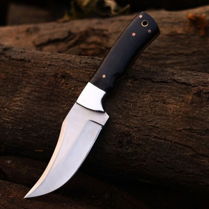 Cuchillo de caza de hoja fija plateada con gancho pulido para desollar, ideal para supervivencia en exteriores y despliegue de animales en el campo. - Product Image 5