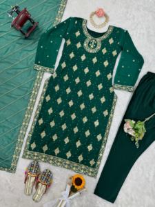 Hermosa seda moderna Salwar Kameez Party Wear Top-Pent y Dupatta con hilo y trabajo de secuencia - Product Image 6