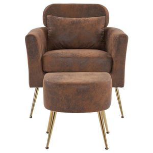 Poltrona Singola Arancione per Interni, Semi-Smontata, con Piedini e Pedali Dorati, in Tessuto Bronzato per Soggiorno - Product Image 2