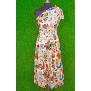 เดรสยาวทรงแม็กซี่ผ้าฝ้ายพิมพ์ลายดอกไม้คุณภาพสูงสำหรับงานปาร์ตี้  แบบไหล่เดียว  เอวธรรมชาติ  ระบายอากาศได้ดี - Product Image 6