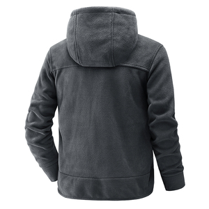 Veste polaire à capuche pour homme, couleur unie, fermeture éclair, style décontracté, vêtement d'automne, matière polyester, design respirant, coupe classique - Product Image 5