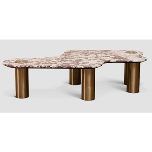 Ensemble de tables basses modernes de style mid-century, écologiques, faites à la main, faciles à nettoyer, légères, avec plateau en marbre et structure en acier, design gigogne pour salon - Product Image 2