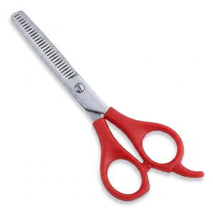 Tijeras de Peluquería Profesionales Ergonómicas con Mango de Plástico Rojo para Adelgazar y Texturizar el Cabello - Product Image 1