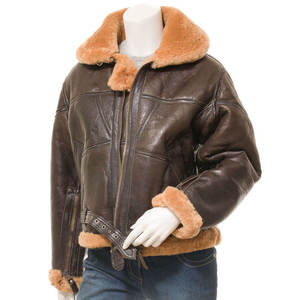 Veste bomber en cuir d'agneau véritable pour femmes, écologique, respirante, à double col, style streetwear pour femmes - Product Image 3