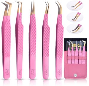 Ensemble de pinces à cils fabriquées en usine, 5 pièces, outils de précision en acier inoxydable avec étui noir pour extensions de cils - Product Image 5