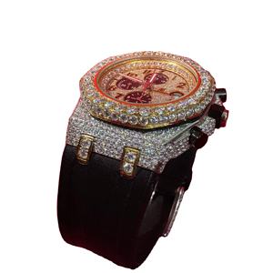 Montre tendance Hip Hop Iced Out en moissanite et quartz, avec lunette en diamant VVS, cadran en verre et bracelet en acier inoxydable pour homme - Product Image 1