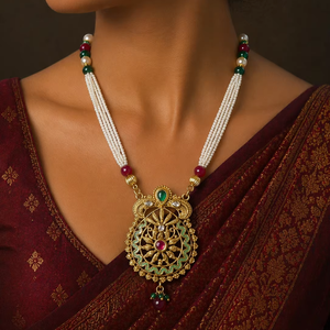 Indian Stylish Layered Pearl Rani Haar Long Kundan Necklace Zircon Alloy Jewellery Set Wedding Engagement Party Gift Hiphop Gold - Product Image 1