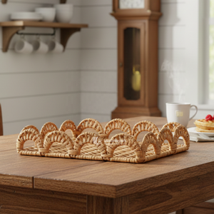 Plateau de service classique en rotin festonné avec poignées, en osier naturel, plateau de rangement et de présentation multifonctionnel pour cuisine, salon, armoire - Product Image 3