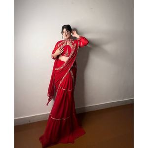 Lehenga Saree en Faux Georgette de Haute Qualité, Travail Lourd, pour les Mariages Indiens et Pakistanais, Saison des Mariages, Tenue de Soirée Fantaisie, Style Bollywood - Product Image 1