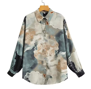 Blusa Elegante y Versátil de Manga Larga con Solapa para Mujer, Nueva Tendencia, Estampado de Acuarela, para Primavera - Product Image 1