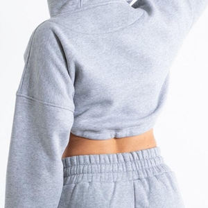 Hoodie court personnalisé à épaules tombantes pour femme, à manches longues, pour l'hiver, avec cordon de serrage, vente en gros - Product Image 6