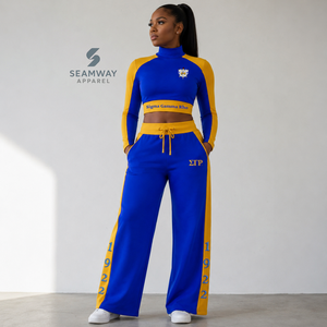 Conjunto Deportivo Sigma Gamma Rho para Mujer, Top Corto con Cuello Alto y Bloques de Color, Pantalones Holgados con Cordón, Ropa Deportiva para Hermandad - Product Image 6