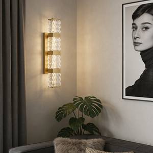 Lámpara de Pared LED Moderna de Lujo en Cobre Personalizada, Diseño Vintage con Cristales Dorados, Nueva Lámpara de Pared Cuadrada para Habitaciones de Hotel y Sala de Estar - Product Image 1