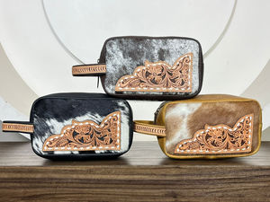 กระเป๋าเครื่องสำอางพกพาหนังวัวความจุขนาดใหญ่ - Product Image 4