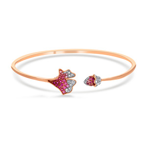 14K Rose Gold <b>Ruby</b> & Diamond Floral Open Cuff Bangle <b>Bracelet</b> | Elegant Nature-Inspired Fine Jewelry for Women - Product Image 2