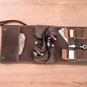 Étui de rangement vintage en cuir véritable OEM personnalisé pour 2 pipes, avec fermeture éclair et 4-6 compartiments – Fabrication usine - Product Image 5