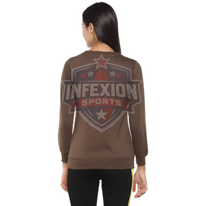 Sudadera de Cuello Redondo Marrón para Mujer con Bordado de Flor de Margarita, Manga Larga, Tejido de Algodón, Ropa Casual de Otoño - Product Image 5