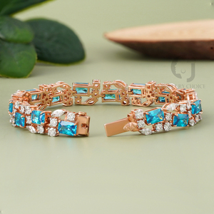 Unique 1.21ct Marquise Lab Created Diamond & Blue <b>Gemstone</b> Tennis <b>Bracelet</b> 14K Rose Gold Sustainable Statement Piece - Product Image 4