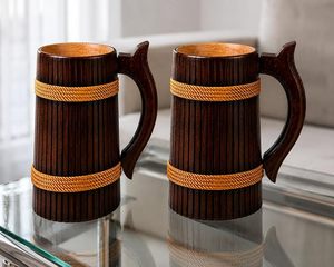 Mug à eau en bois fait main unique pour la cuisine, la salle à manger, la décoration rustique de la maison ou le bureau à domicile, hôtel, bière et thé - Product Image 1