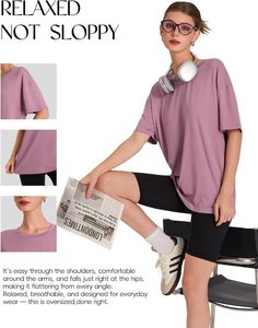 Camiseta Oversize de Mujer con Hombros Caídos, Ajuste Holgado, Casual, de Spandex/Poliéster, Manga Larga, Cuello Redondo, Estilo Urbano, Color Liso, Transpirable - Product Image 3