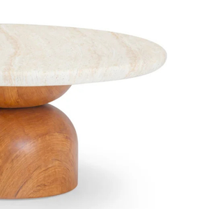 <b>Round</b> <b>Marble</b> Top <b>Coffee</b> <b>Table</b> with Wooden Base Modern Minimalist Design for Living Room - Product Image 5
