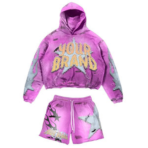 Ensemble de survêtement personnalisé avec logo sportif vintage en coton, sweat à capuche brodé lourd pour hommes - Product Image 2