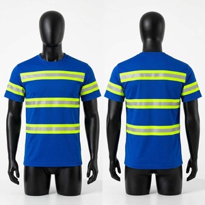 เสื้อยืดทำงานพรีเมียม 160 GSM ผ้าฝ้าย/ใยไผ่ สีน้ำเงิน แถบสะท้อนแสงเพื่อความปลอดภัย มองเห็นได้ชัดเจน คอกลม พิมพ์ลายดิจิทัล ป้องกันรังสียูวี - Product Image 1