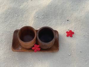 Ensemble de 3 tasses à boire en bois d'acacia faites à la main avec plateau, ensemble de tasses en bois, décoration pour la maison et la cuisine, cadeaux, ensemble de service en bois - Product Image 3