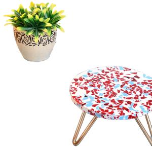 Support à gâteau en bois avec mélange de couleurs uniques en résine époxy, pieds en métal, rehausseur de dessert pour les célébrations, le service de thé et les fêtes élégantes - Product Image 2