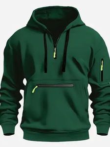 Mens Solid French Terry Quarter <b>Zip</b> Hooded Sweatshirt Fleece Lined Pullover <b>Hoodie</b> with <b>Pocket</b> Casual Winter Outerwear - Product Image 1