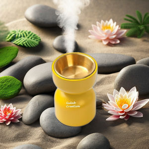 Quemador de incienso y Bakhoor de madera amarillo hecho a mano con soporte de cuenco de latón para fragancia casera, aromaterapia, uso espiritual - Product Image 1