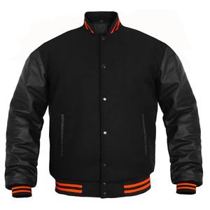 Vêtements en cuir unisexe, veste universitaire vert foncé, manches en polyester, coupe régulière, col montant, fermeture éclair, couleur unie - Product Image 3